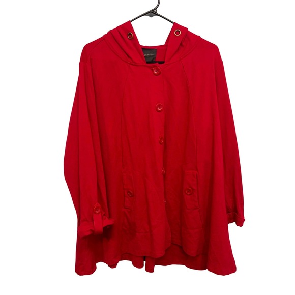 Christian Siriano New York Red Hooded Button Front Jacket 1X Womens - Picture 1 of 8
